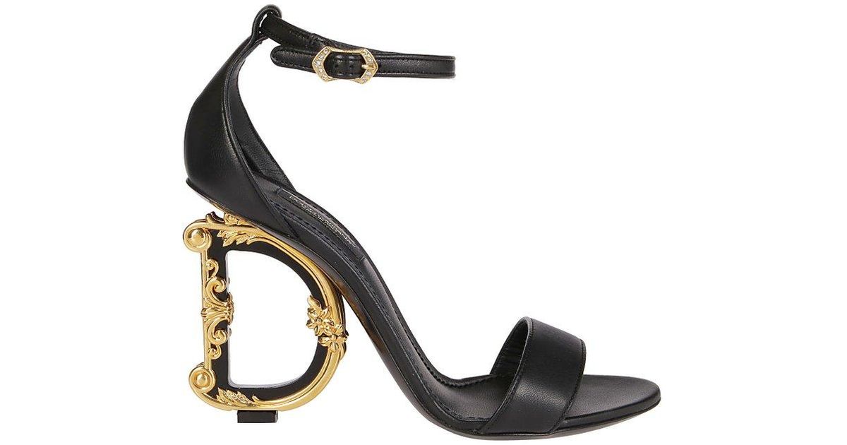 Dolce & Gabbana Leather Baroque Dg Heeled Sandals in Black Lyst