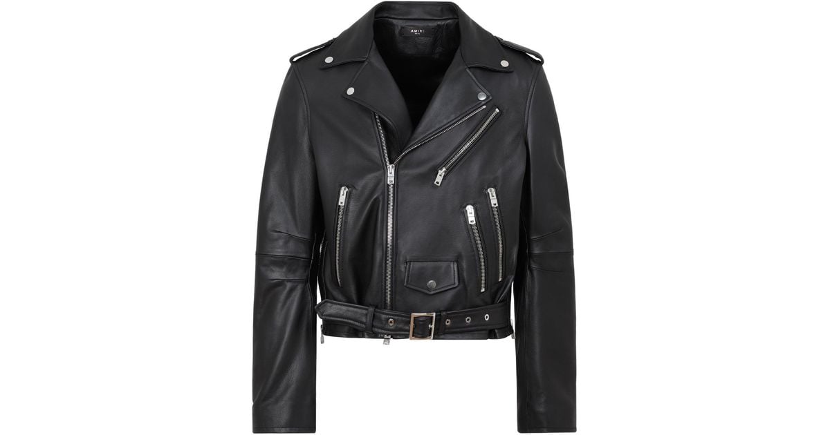 Amiri Leather Logo Spray-printed Biker Jacket in Black for Men - Lyst