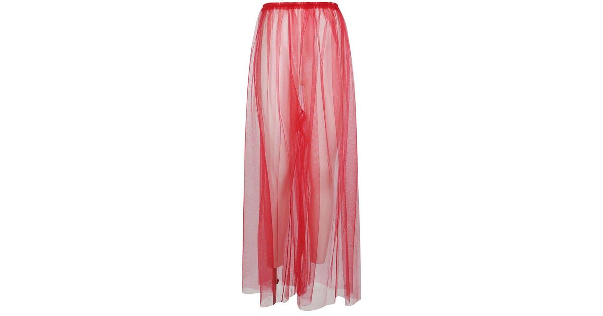 Noir Kei Ninomiya Tulle-panel High-waisted Maxi Skirt in Red | Lyst