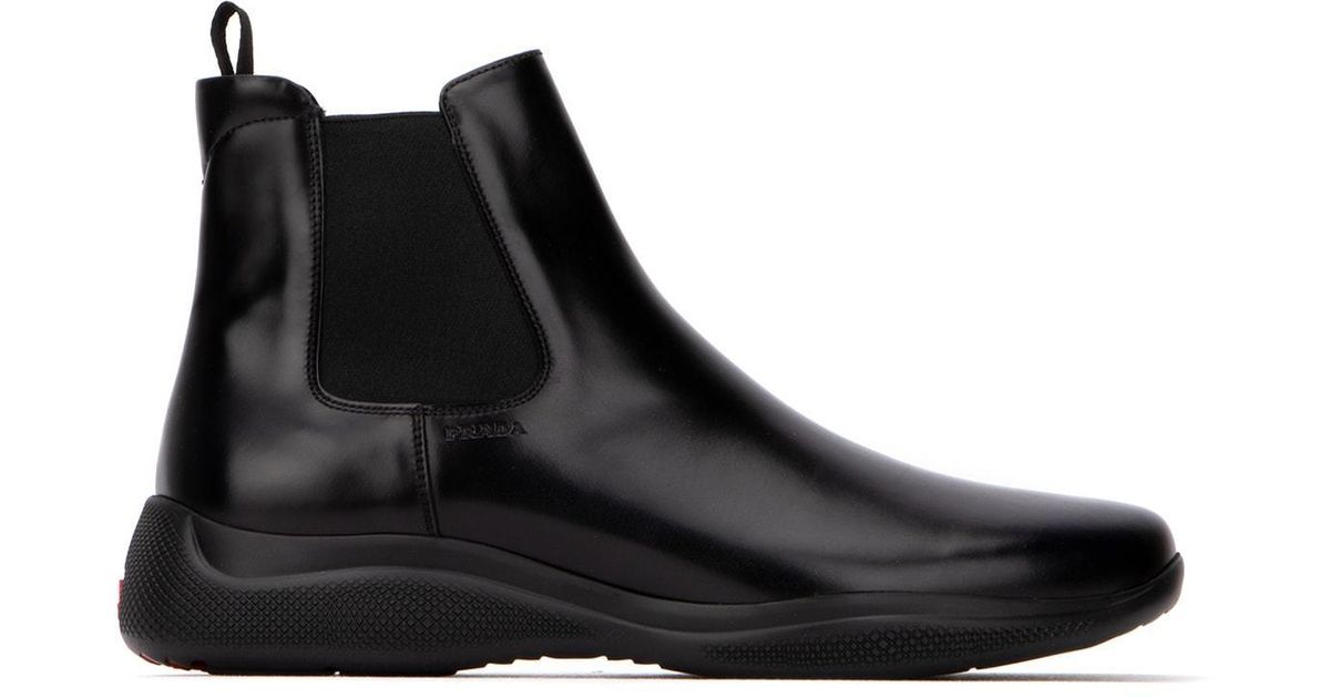 Prada Leather Brushed Chelsea Boots in Black for Men - Save 50% | Lyst