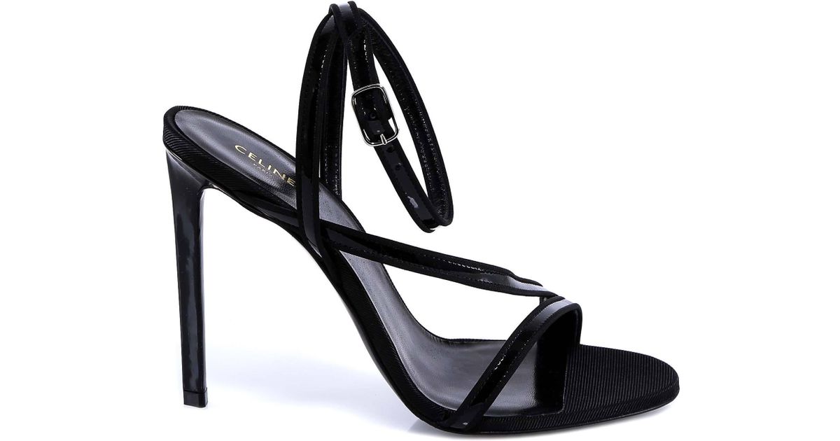 Celine Sharp Patent Sandals in Black | Lyst