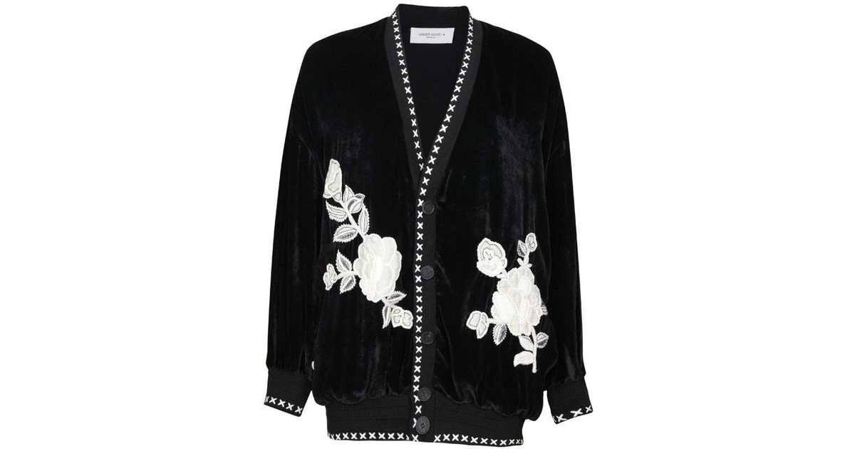 Golden Goose Floral Embroidered Velvet Jacket in Black | Lyst