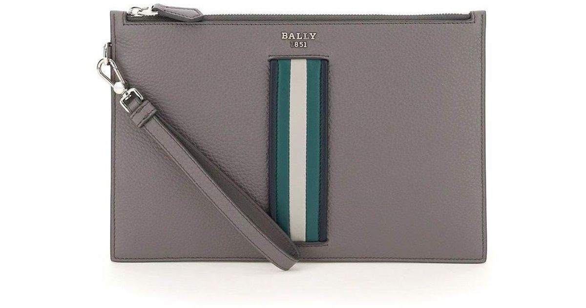 Bally Leather Benery Signature-stripe Detail Clutch Bag in Grey for Men Grey Mens Bags Pouches and wristlets 
