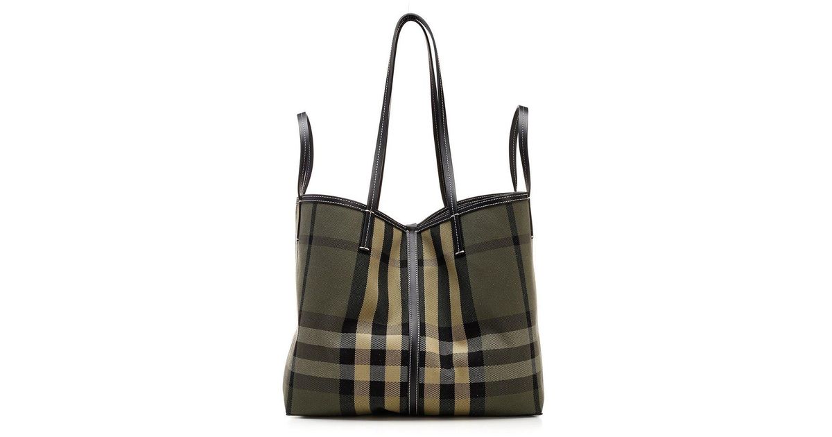 Burberry Checked Top Handle Tote Bag in Green Lyst
