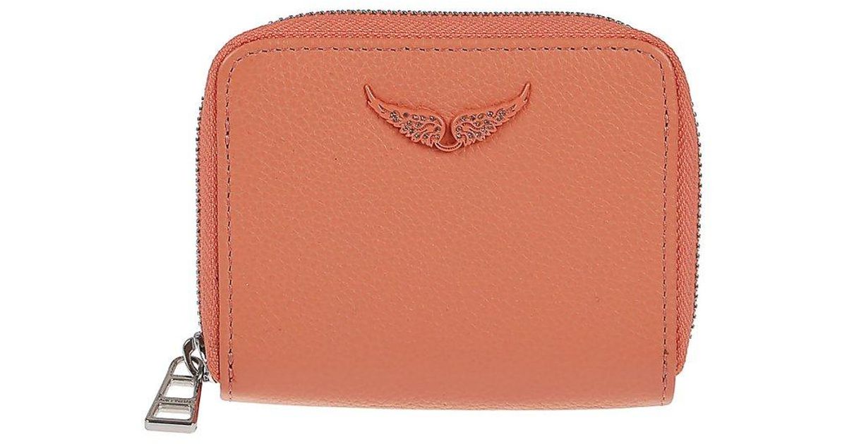 Zadig & Voltaire Logo Plaque Zip-around Mini Wallet in Orange | Lyst