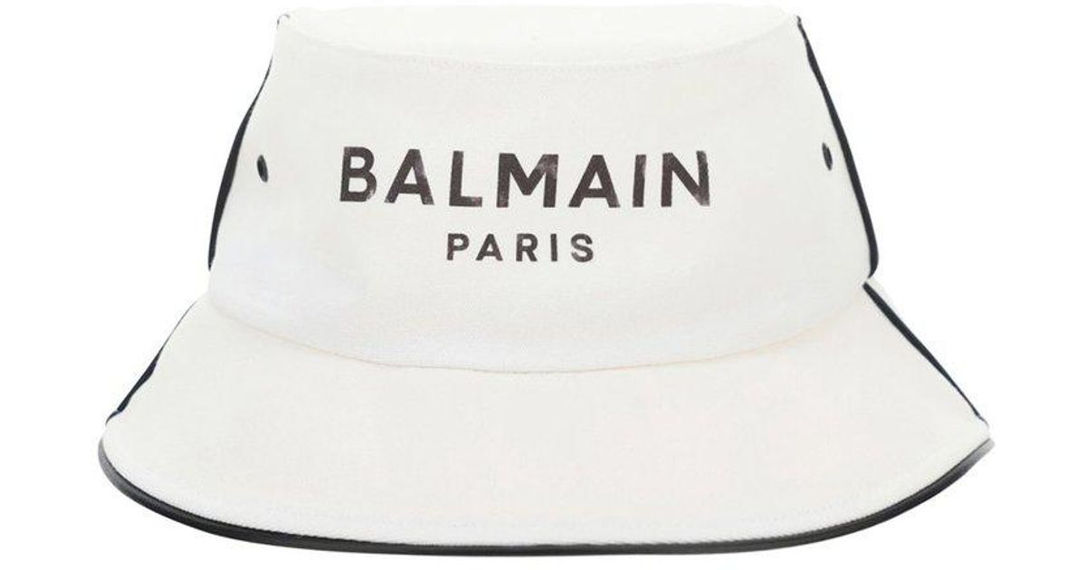 Balmain Logo Padded Bucket Hat Blanc Noir