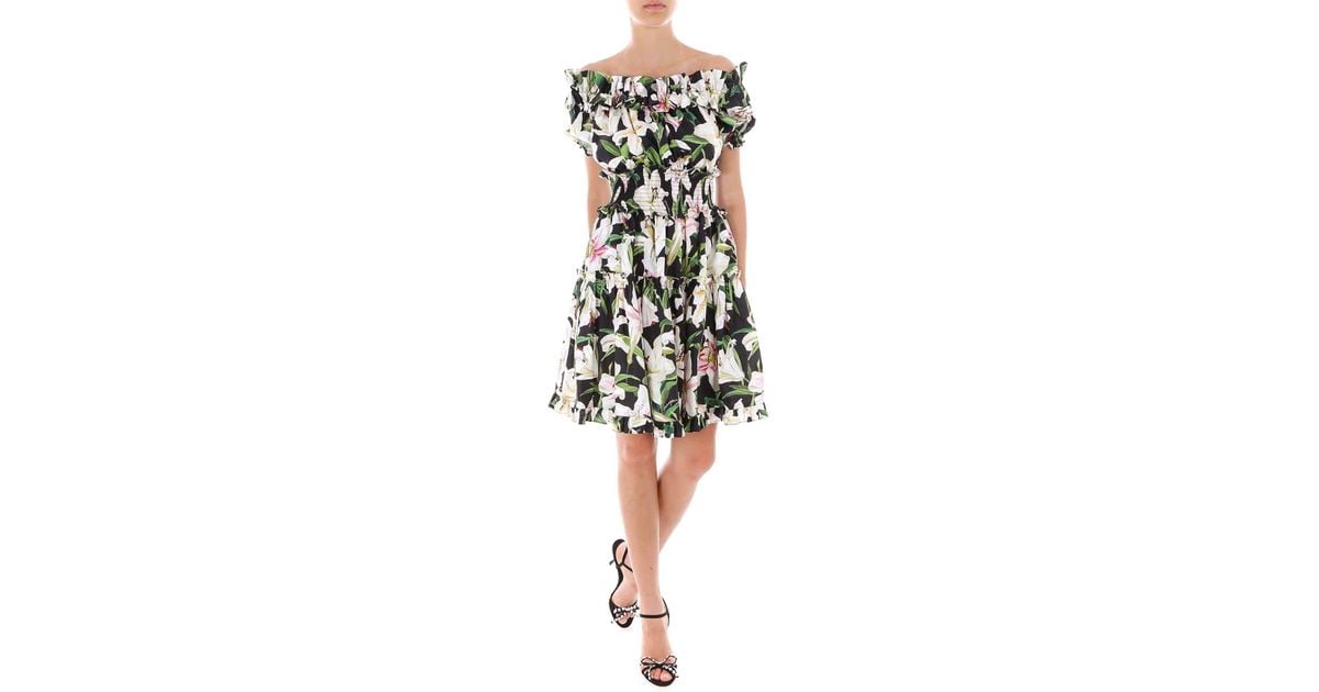 Dolce Gabbana Floral Lilium Poplin Off The Shoulder Dress in Black Lyst Canada