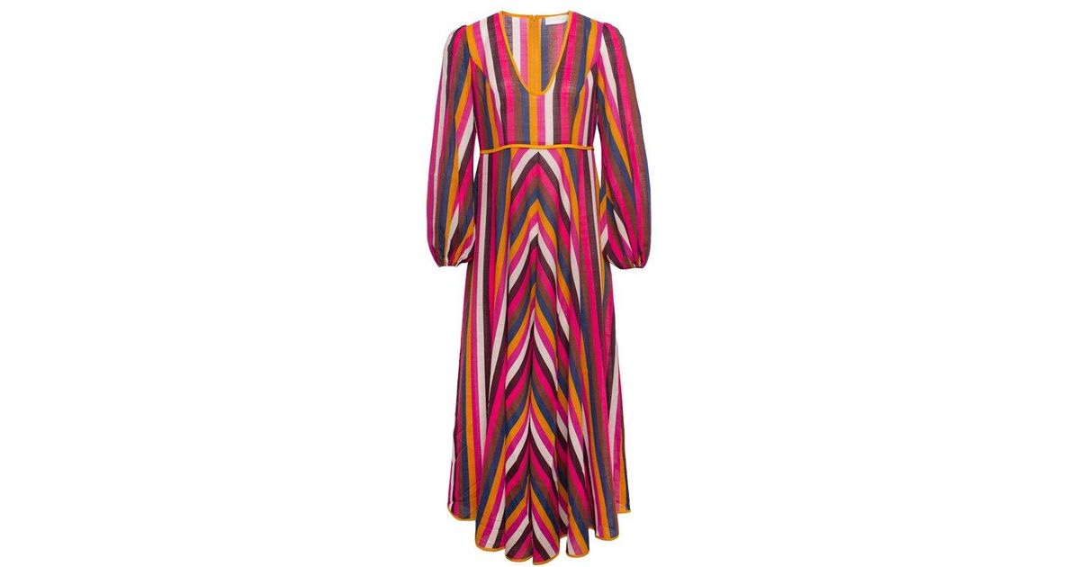 Zimmermann Ginger Striped Maxi Dress in Red | Lyst