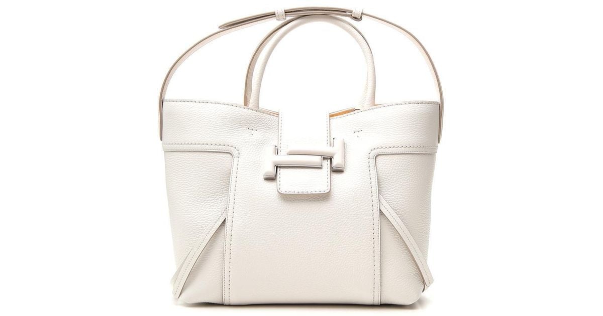 Tod's Leather Double T Tote Bag in White - Lyst