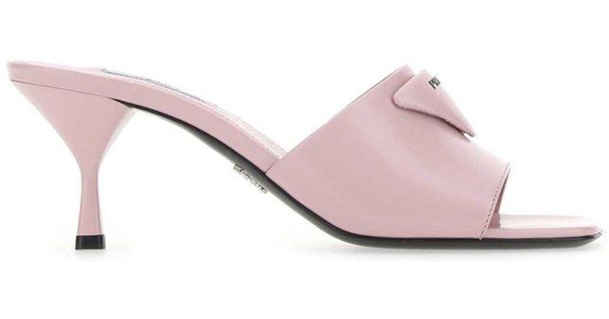 Prada Pink Leather Mules | Lyst