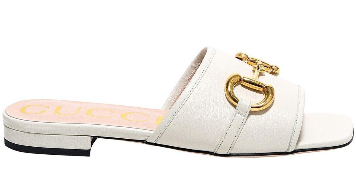 Gucci Leather Horsebit Slides in White Lyst