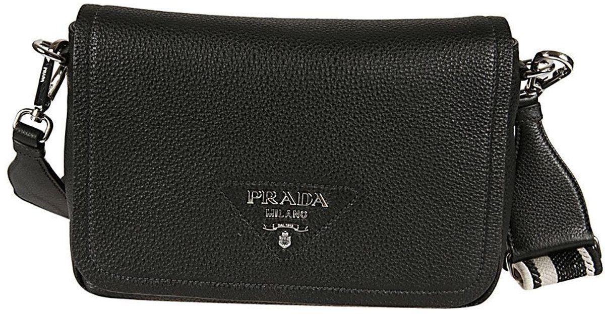 Prada Leather Flou Logo Lettering Shoulder Bag in Black - Lyst