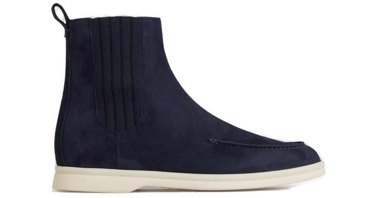 Loro Piana Leather Abbey Walk Ankle Boots in Blue | Lyst