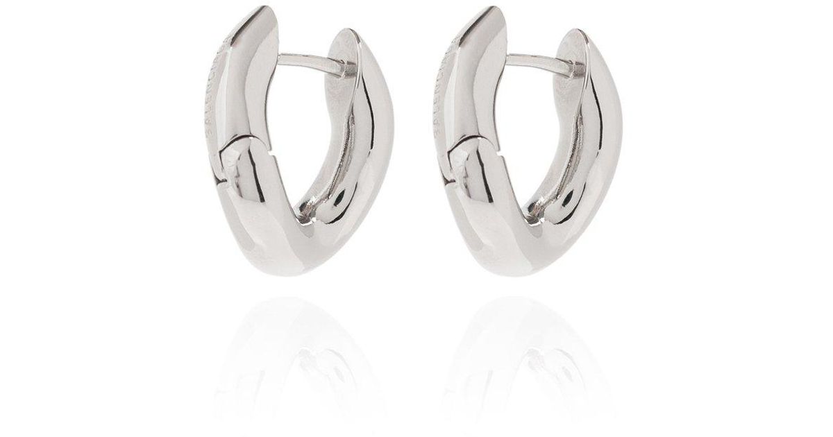 Balenciaga Loop Xxs Logo Engraved Earrings in White | Lyst