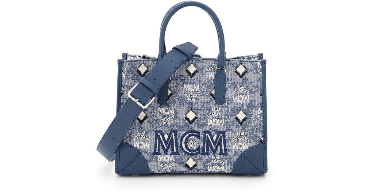 MCM Synthetic Visetos Jacquard Top Handle Tote Bag in Blue Lyst Canada