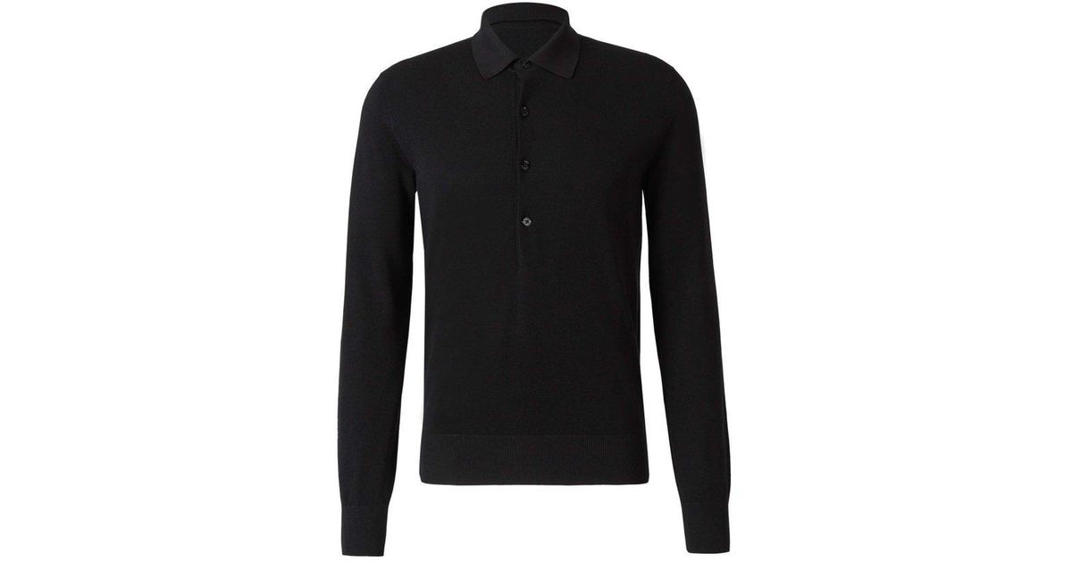 Tom Ford Long-sleeved Straight Hem Polo Shirt in Black for Men | Lyst