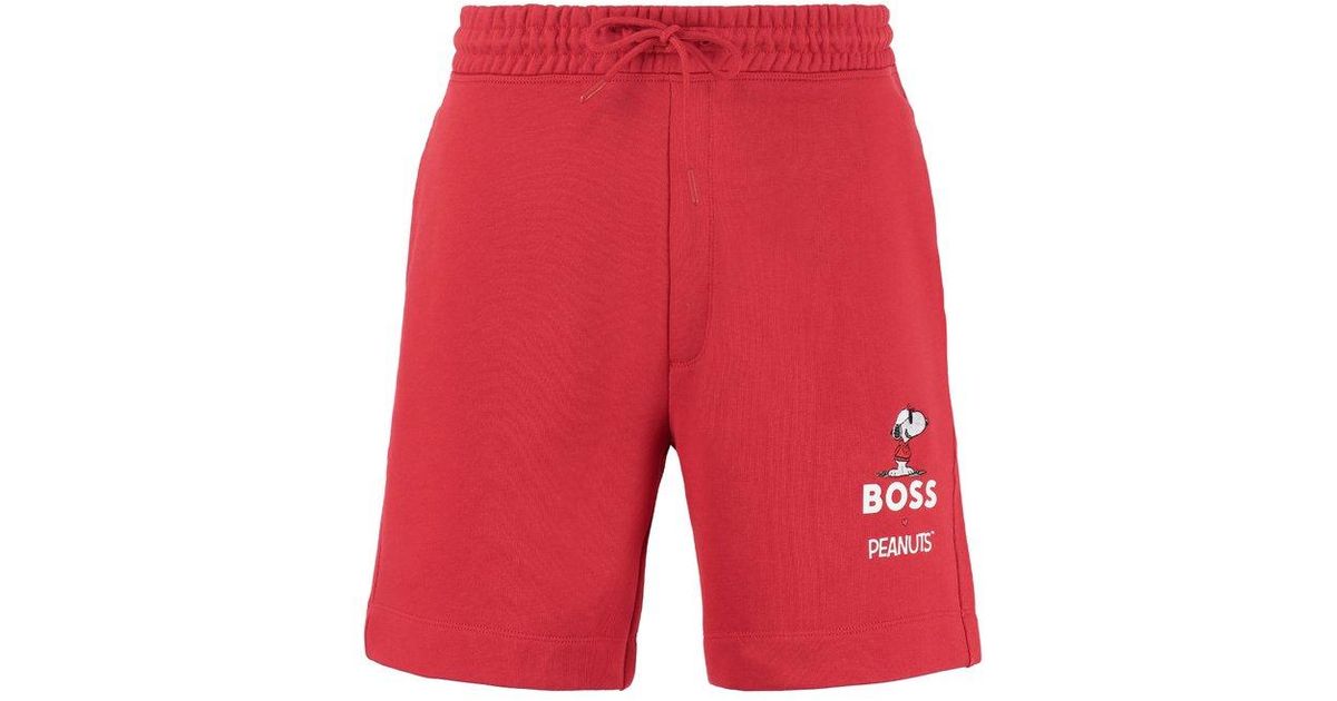 Hugo Boss Boss X Peanuts - Printed Sweatshorts In Red