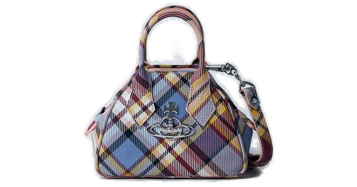 【VIVIENNE WESTWOOD】Yasmine Small checked leather tote Vivienne Westwood Yasmine Small checked leather tote bag