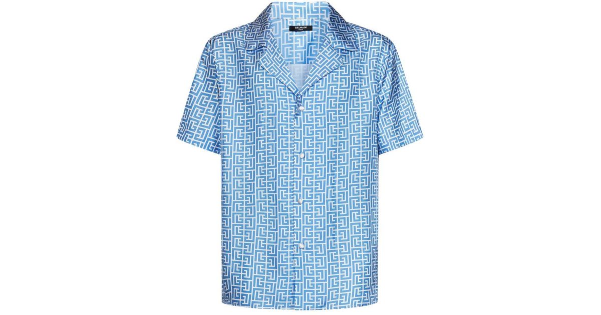 Balmain crane-print satin shirt - Blue