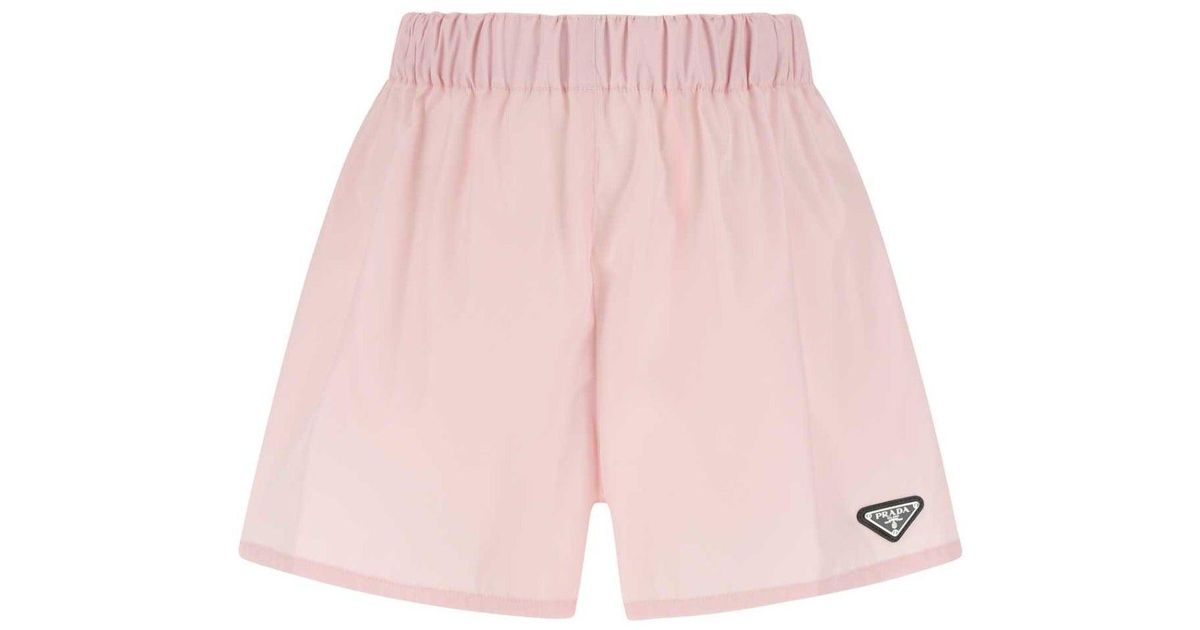 Prada Synthetic Logo Patch High-waisted Shorts in Pink - Lyst
