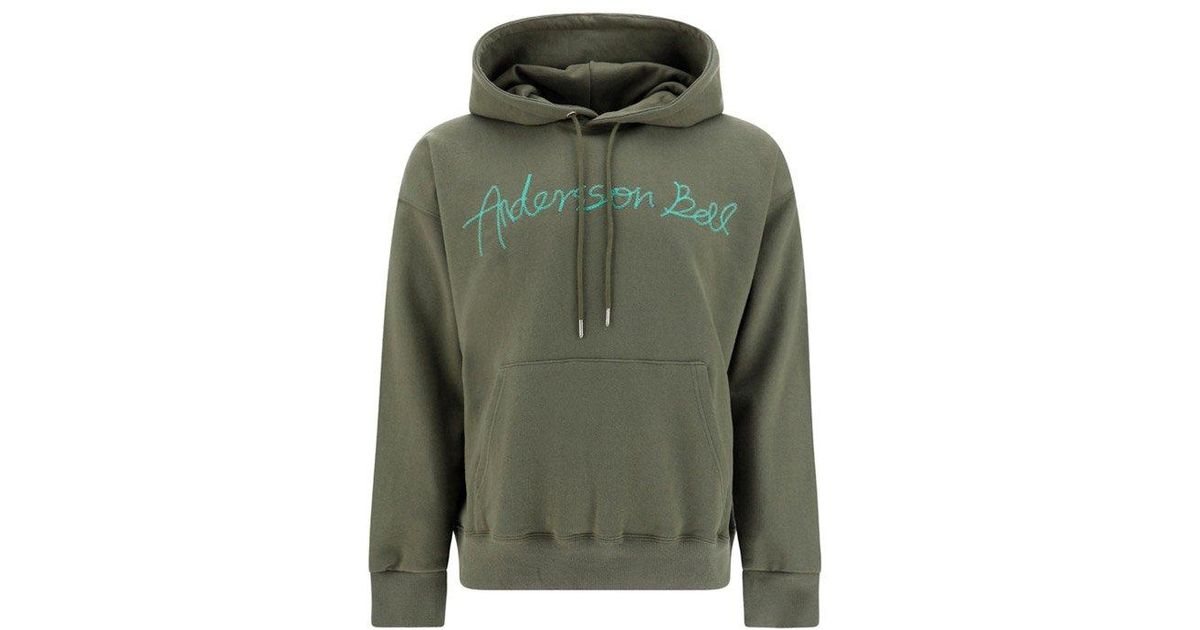 ANDERSSON BELL Logo Embroidered Drawstring Hoodie in Green for Men | Lyst