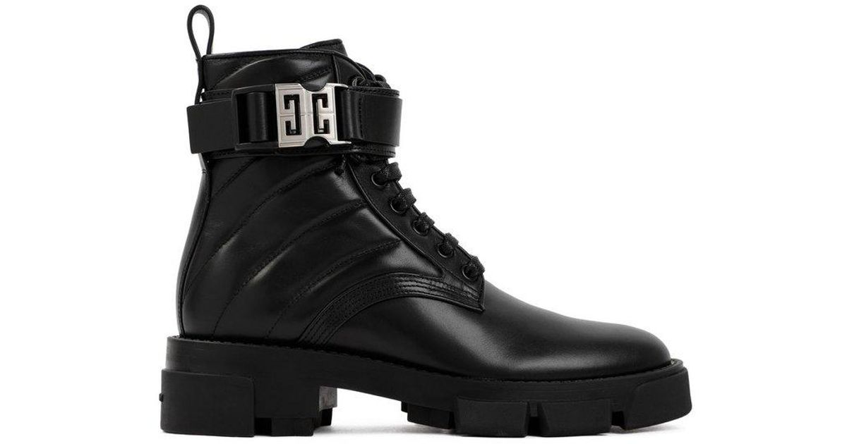 Givenchy Leather Logo Embossed Lace-up Boots in Black | Lyst