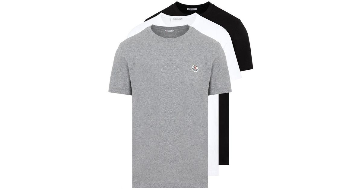 Moncler Logo Patch Pack Of Three T-shirt in Gray for Men | Lyst