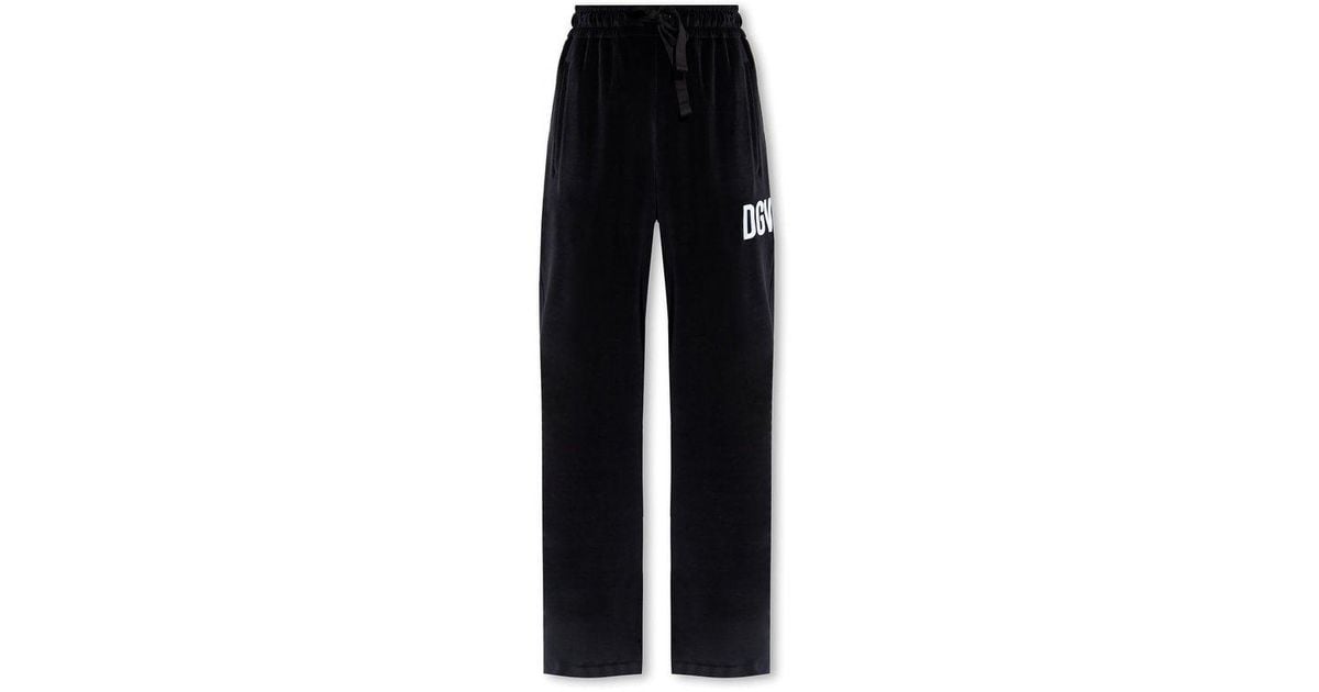 Dolce&Gabbana Logo Devoré Cotton Velveteen Wide Leg Pants