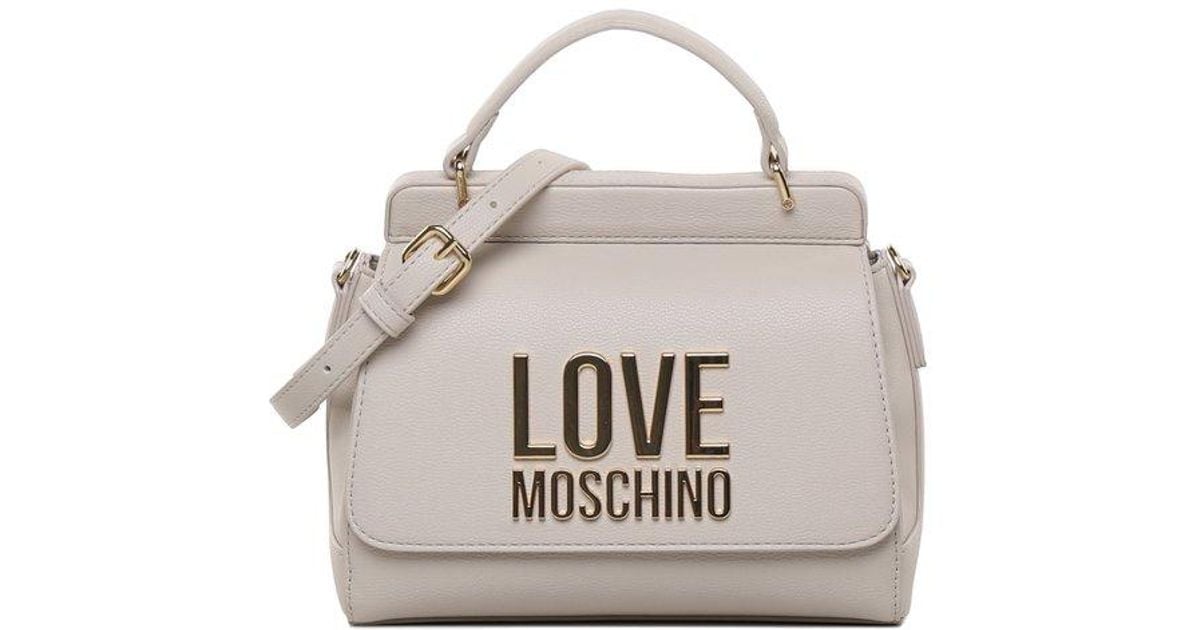 Love Moschino Logo-plaque Foldover Top Tote Bag in White | Lyst