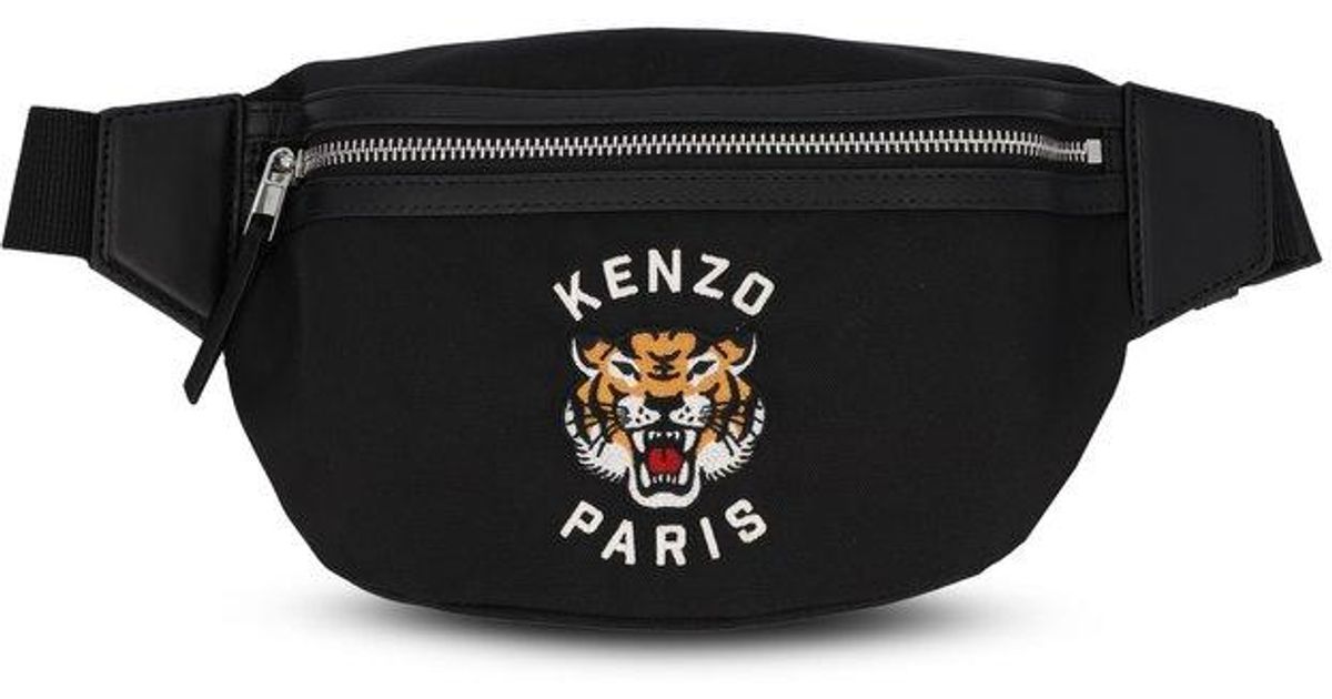 KENZO Black Varsity Tiger Embroidered Belt Bag for men