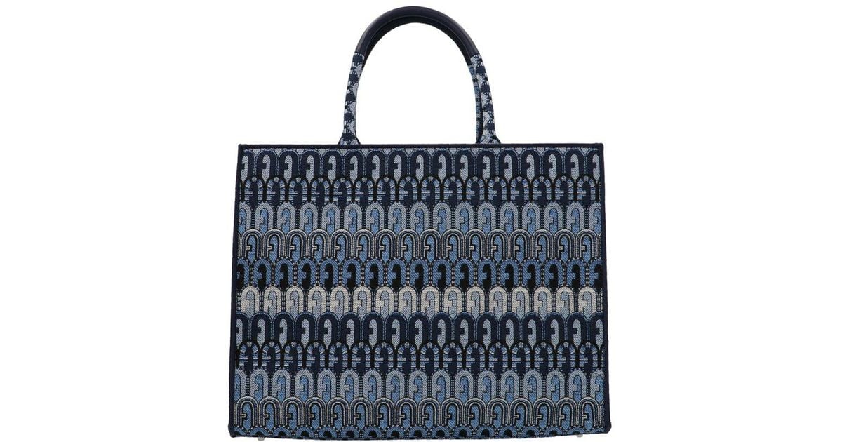 Furla Synthetic Opportunity Patterned Jacquard Tote Bag in Blue | Lyst