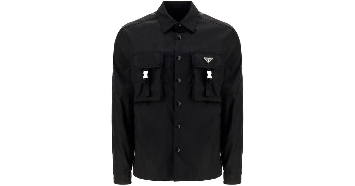 Prada Synthetic Re-nylon Long Sleeve Shirt in Black for Men | Lyst