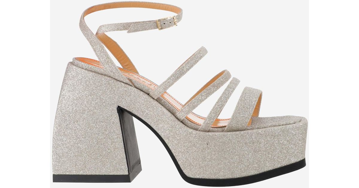 NODALETO Leather Bulla Chibi Glitter Sandals in Silver (Metallic) | Lyst