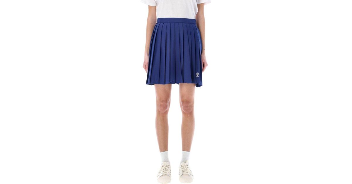 adidas Originals Logo Embroidered Mini Pleated Skirt in Blue | Lyst