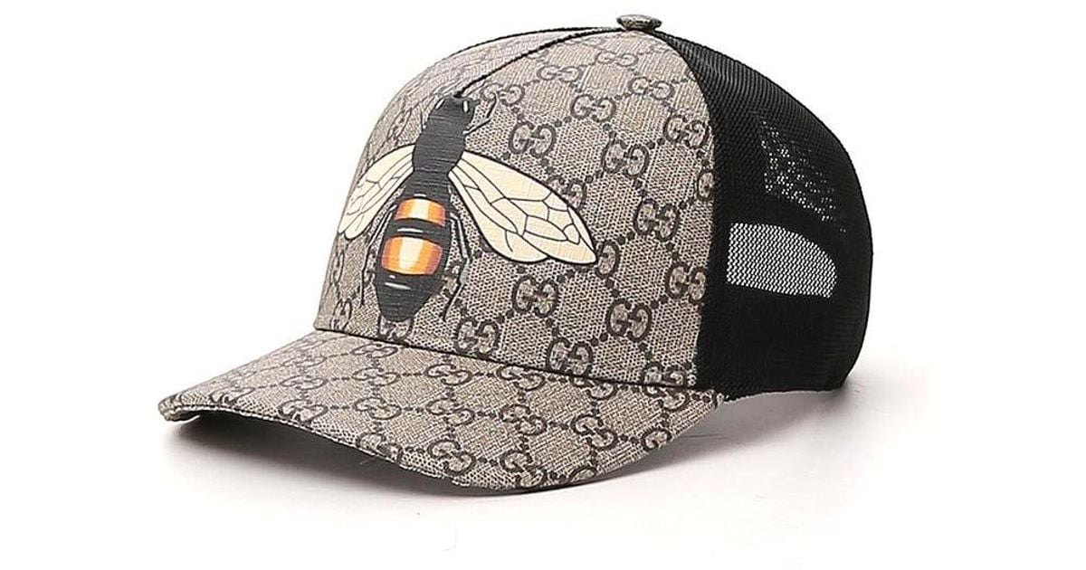 Gucci GG Supreme Bee Print Cap in Gray for Men | Lyst