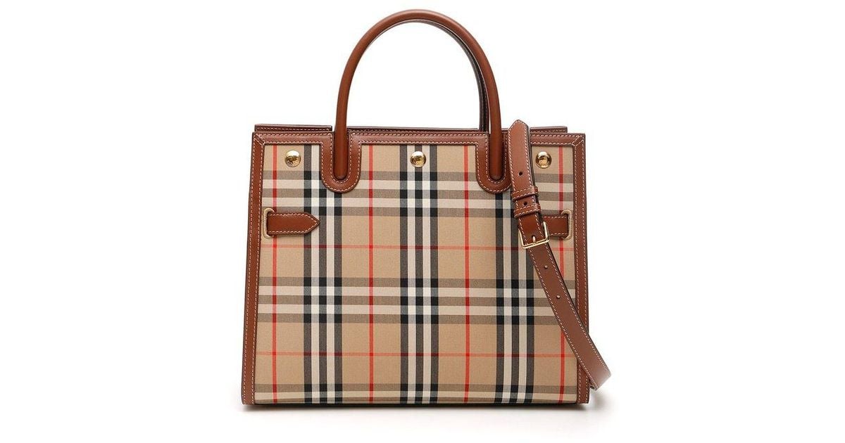 Burberry Leather Small Vintage Check Two-handle Title Bag | Lyst Canada