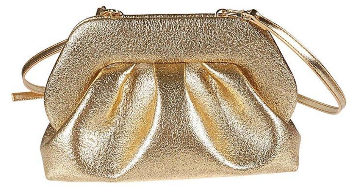 THEMOIRÈ Tia Laminated Metallic Clutch Bag in Natural Lyst