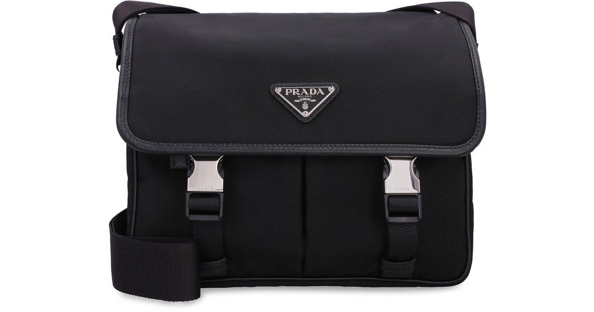 Prada Re-Nylon & Saffiano Leather Shoulder Bag - Black Messenger Bags, Bags  - PRA860687