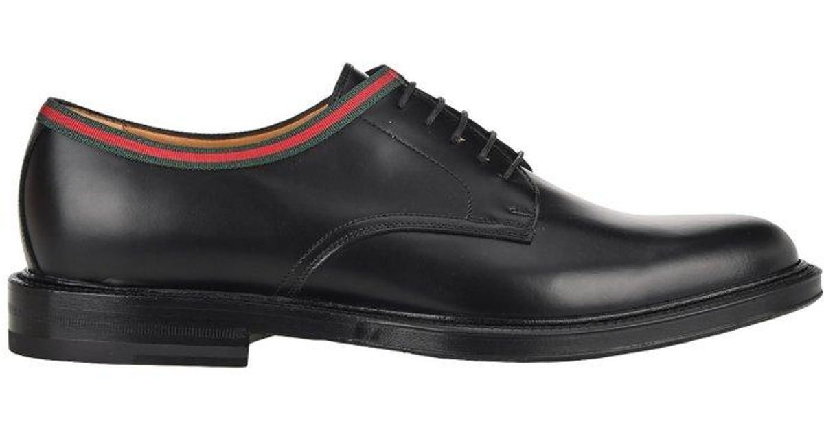 Gucci Men's Web Leather Derby Dress Shoes Black US 7 / UK 6