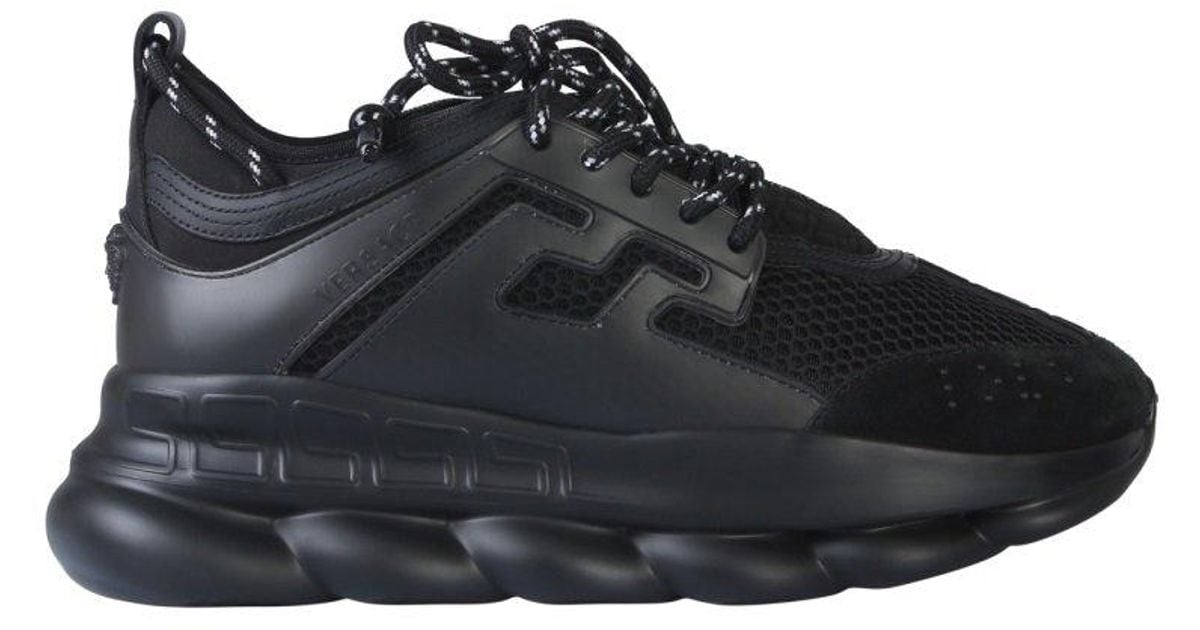 Versace Leather Chain Reaction Chunky Sole Sneakers in Black for Men - Lyst