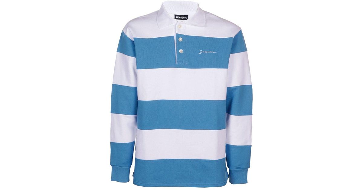 ★関税込★Jacquemus★Le Polo Rayures Striped Rugby Shirt ★ Jacquemus Le Rayures Striped Rugby Polo Shirt in Blue for