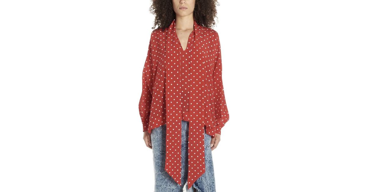 Balenciaga Polka-dot Pussybow Bluse in Red | Lyst