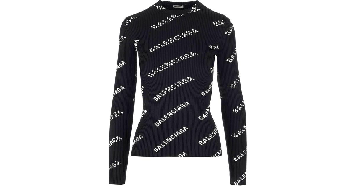 Balenciaga Synthetic All Over Logo Long-sleeve Top in Black | Lyst