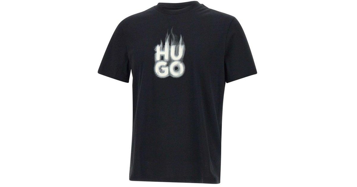 HUGO Stacked Smoke Logo Jersey T-Shirt in Black for Men | Lyst