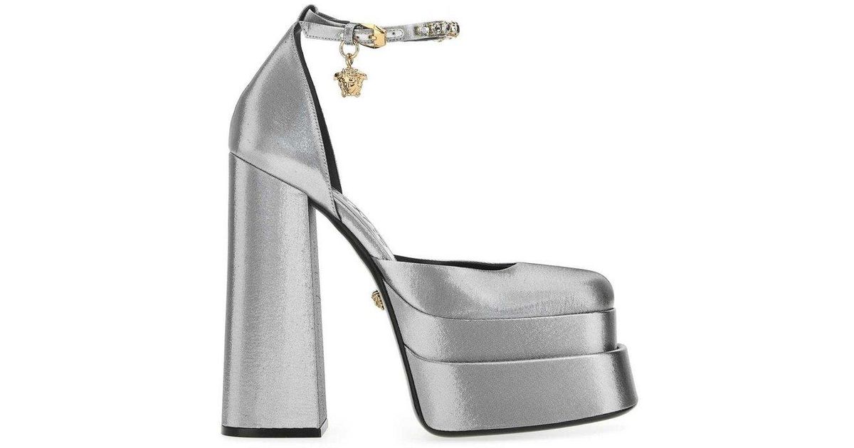 Versace Ankle Buckle Medusa Plaque Pumps in Gray Lyst