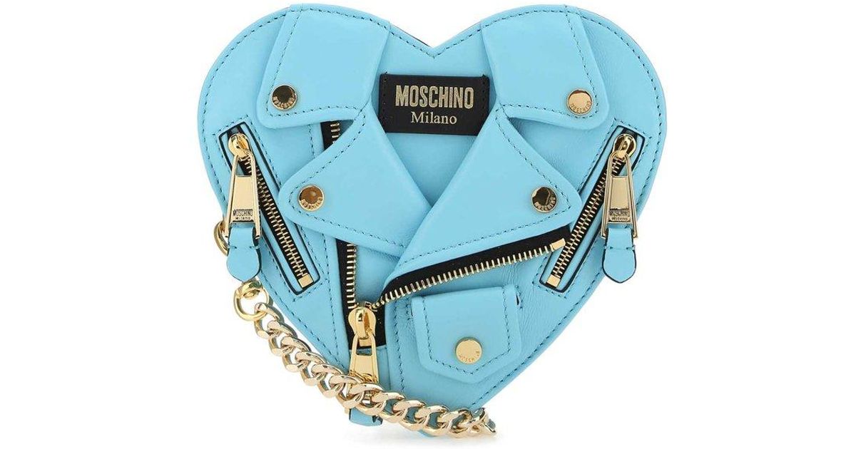Moschino Heart Biker Logo Patch Small Crossbody Bag in Blue | Lyst