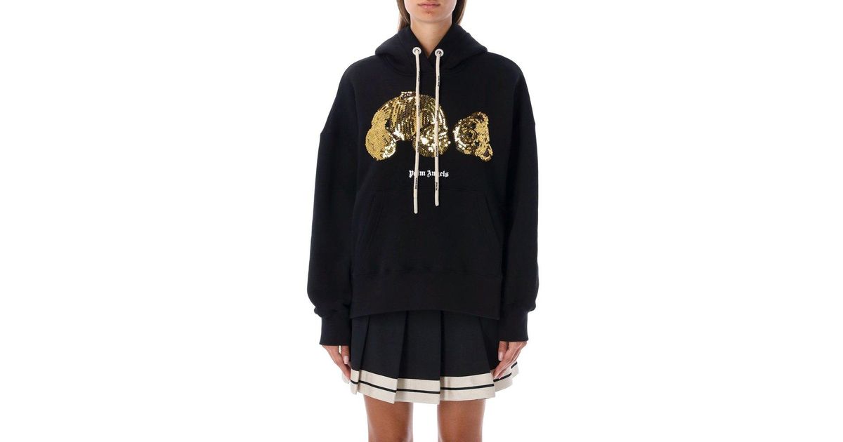 PA SEQUINS BEAR HOODIE in black - Palm Angels® Official