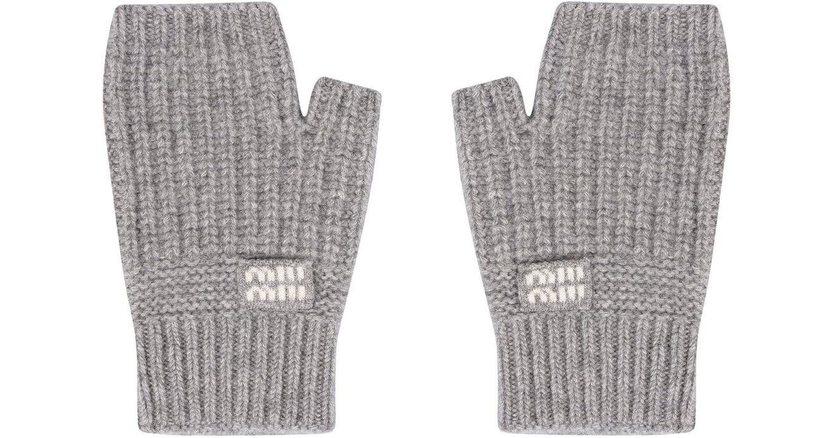 Miu Miu Logo Intarsia Knitted Gloves in Black Lyst