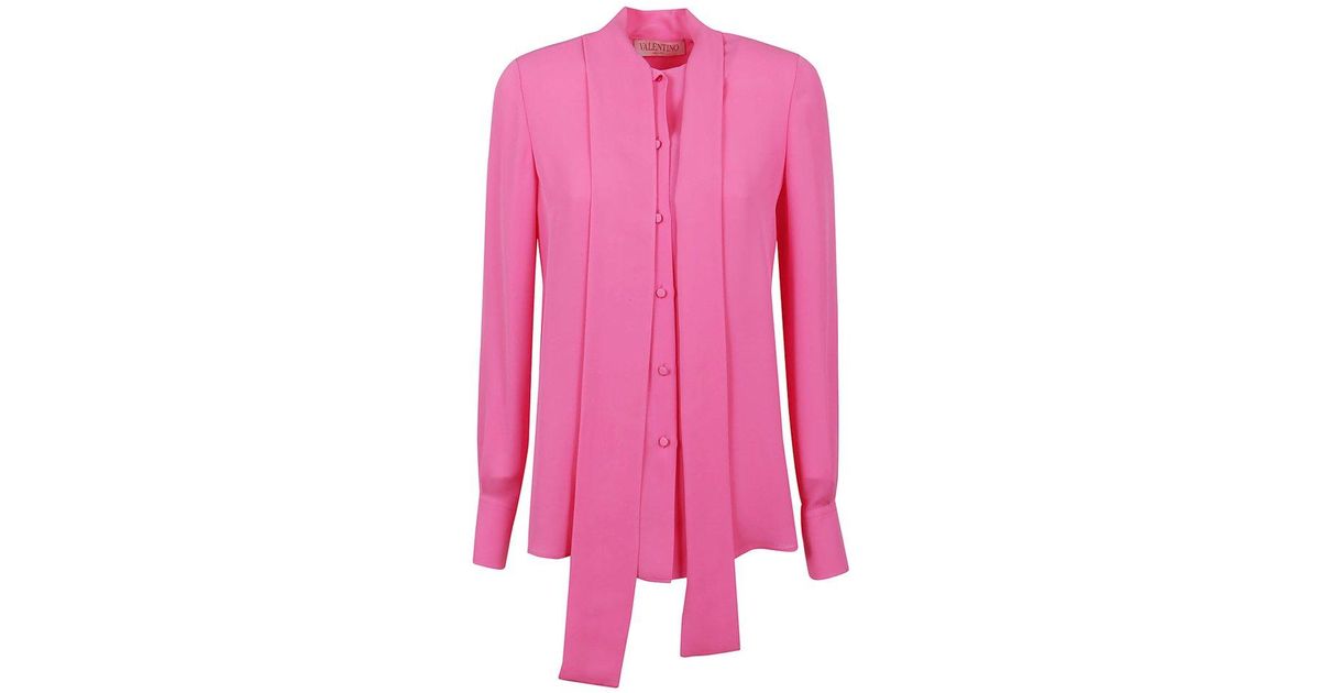 Valentino Silk Pussy Bow Collar Shirt In Pink Lyst