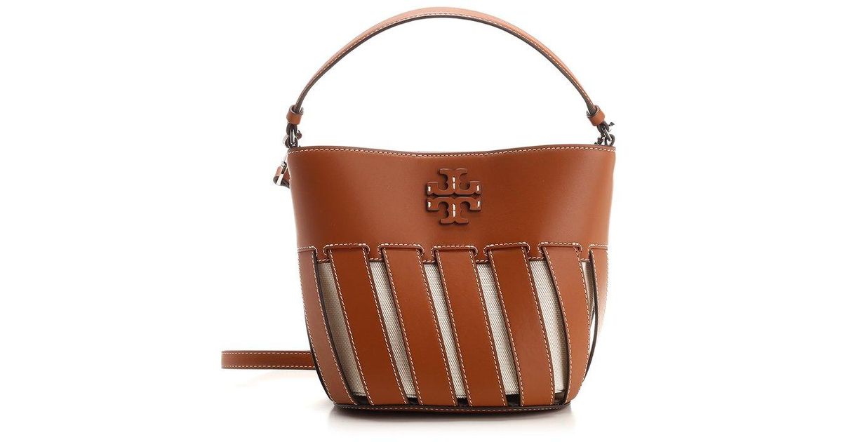 Tory Burch Mcgraw Cutout Small Bucket Bag in Brown Lyst